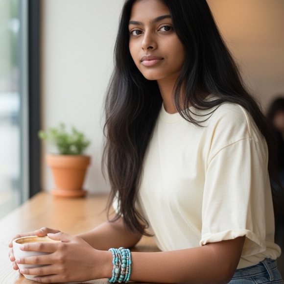 Blue and Gold Beaded Bracelet Set - Picture 4 of 4